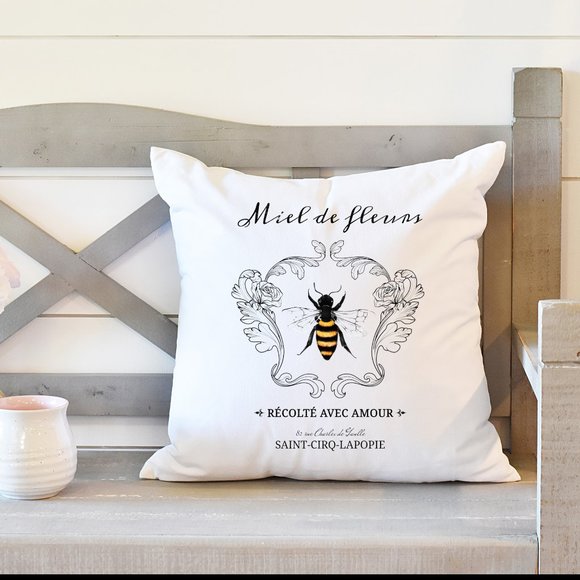 Pillow Cover, French Bee, 16x16 inches, Linen/Polyester, Hidden zipper - Picture 1 of 3